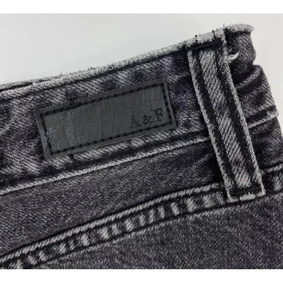 Abercrombie Fitch Womens Denim Mini Skirt Sz 4 27 Black Distressed A‎ Line Jean - Picture 3 of 7